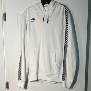Umbro White Hoodie with Checkered Black Stripes - Men’s Large
